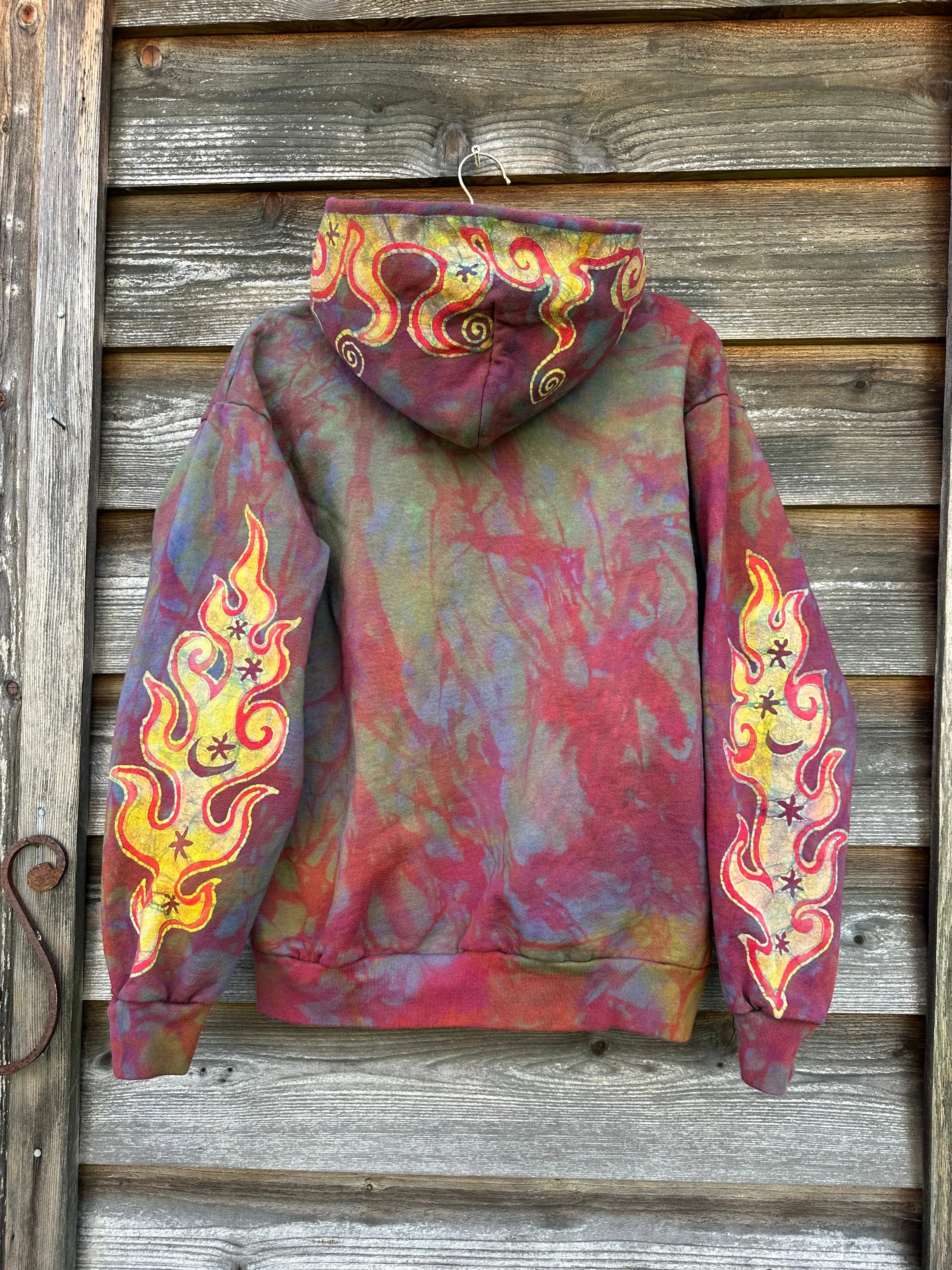 Driftwood Bonfire Handcrafted Batik Zipper Hoodie - Size Medium