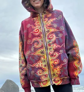 Driftwood Bonfire Handcrafted Batik Zipper Hoodie - Size Medium