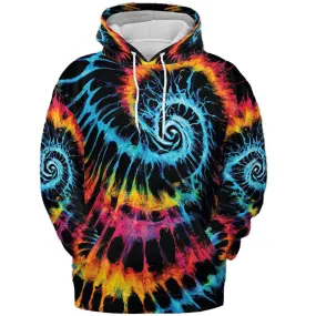 Fluorescent Tie Dye Paint Swirl Graphic Print Unisex Hoodie