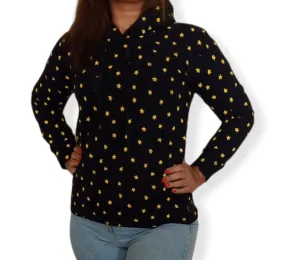 Women Hoodie Sweatshirt - black x yellow stars