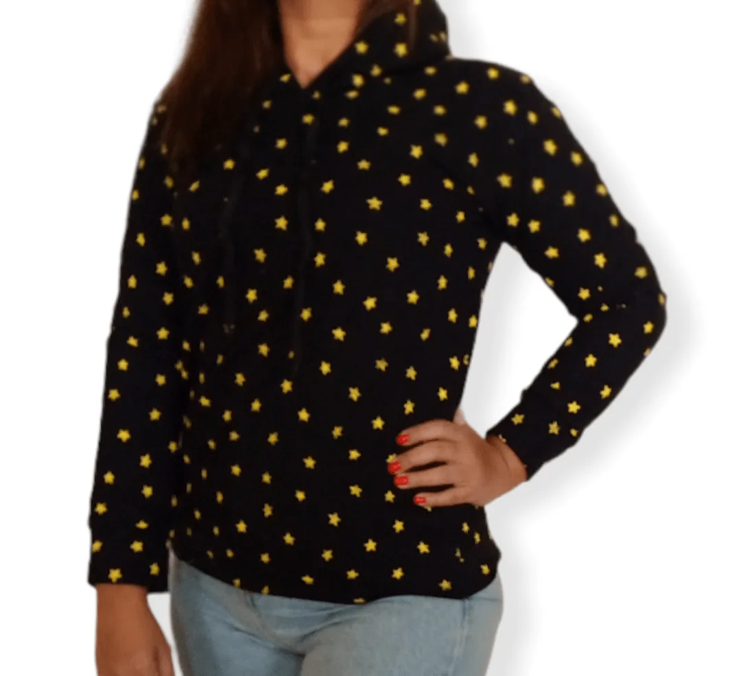 Women Hoodie Sweatshirt - black x yellow stars
