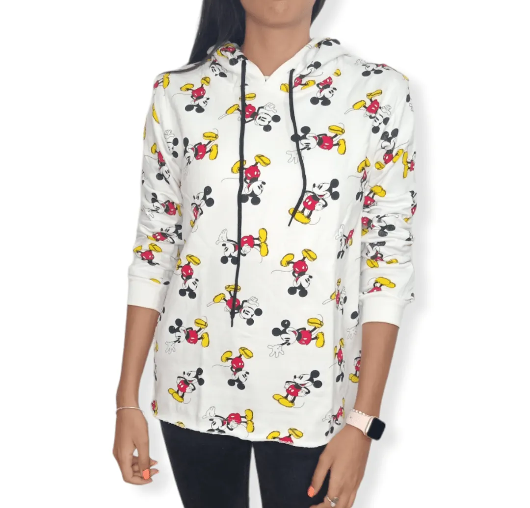 Women Hoodie Sweatshirt - White Mickey